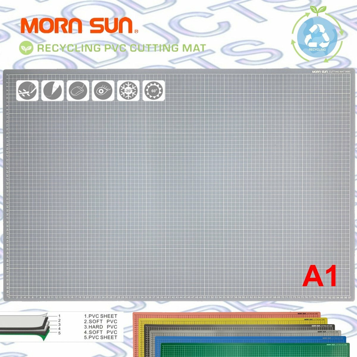 台灣陽晨®半透明A1耐切割墊/鎅板, 磨沙 - 36" X 24"(90x60cm) - 1 塊