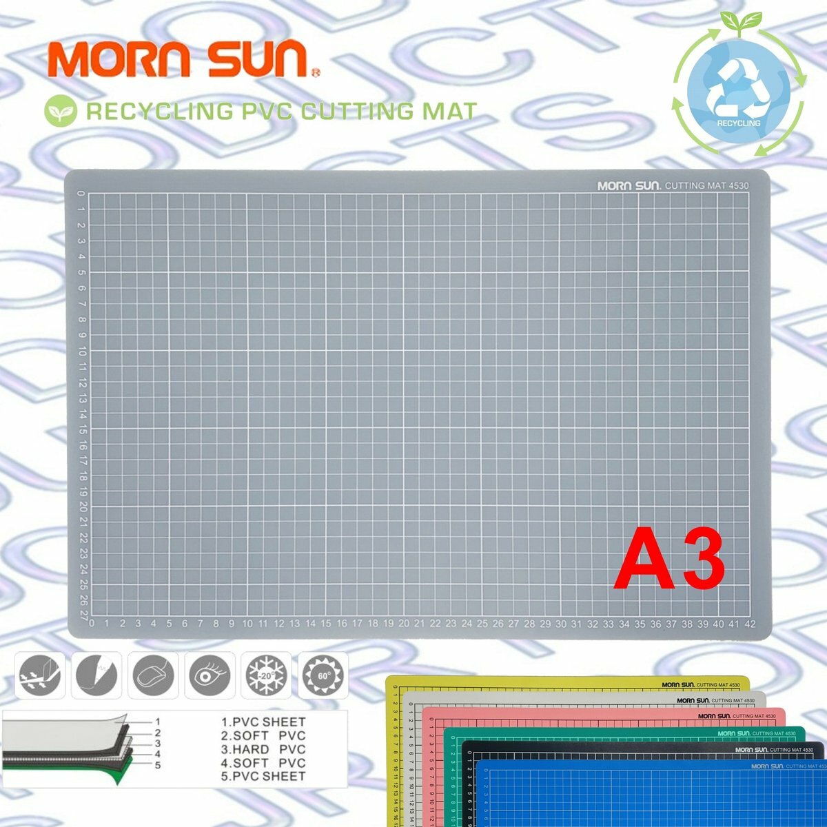 台灣陽晨®半透明A3耐切割墊/鎅板, 磨沙 - 18" X 12"(45x30cm) - 1 塊