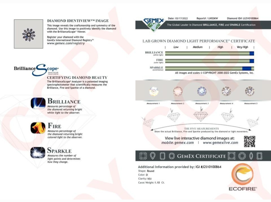 IGI LAB GROWN 1.10 D VS1 3EX NON (HEART ARROW)