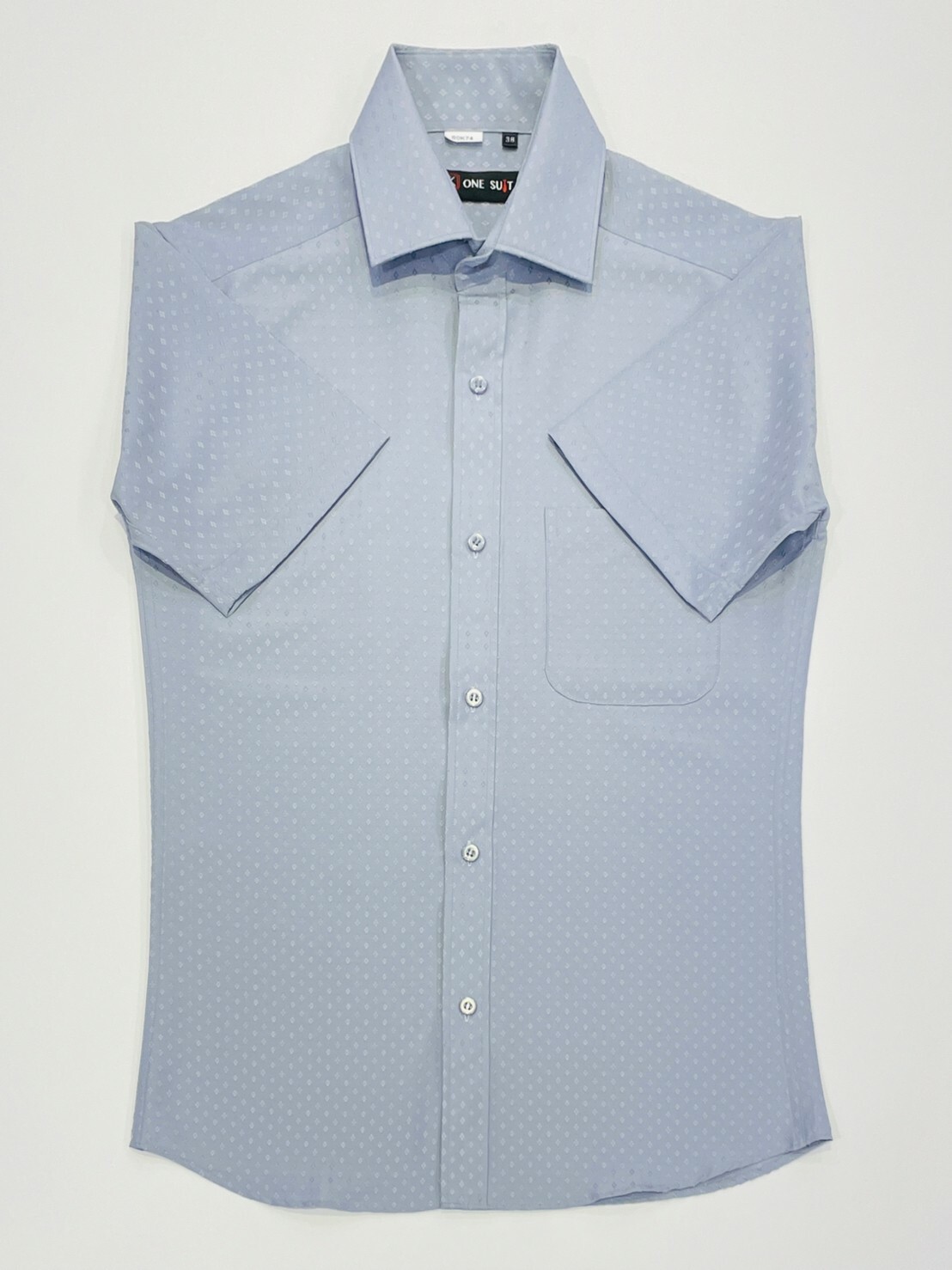 藍色緹花短袖襯衫 01