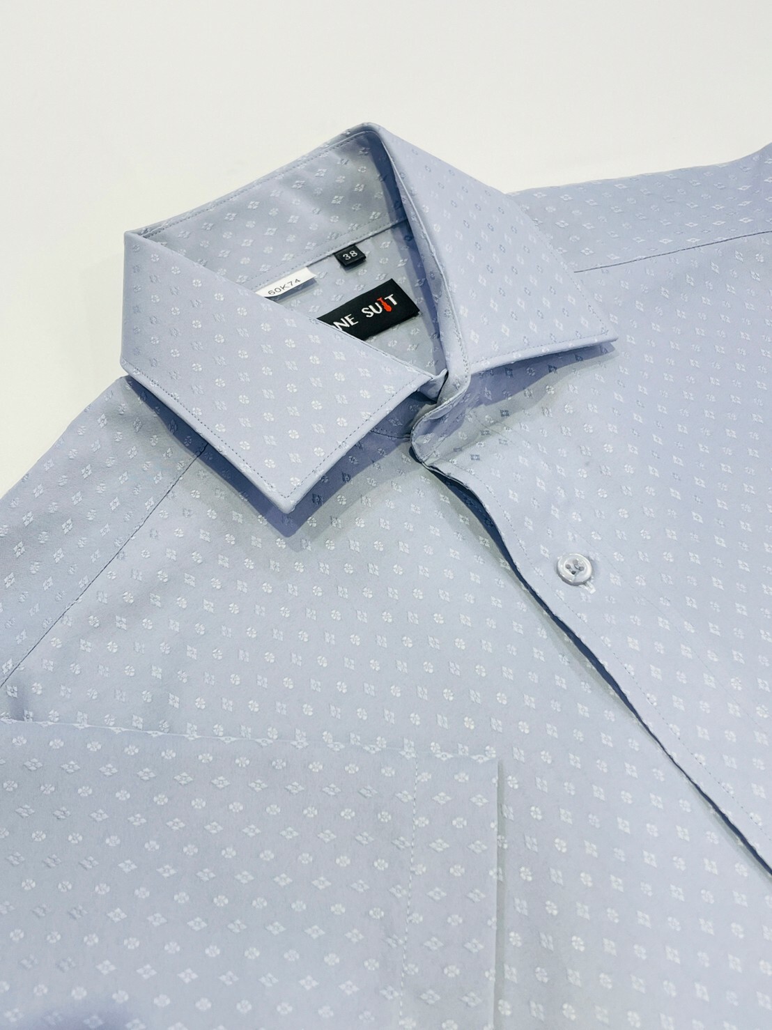 藍色緹花短袖襯衫 02