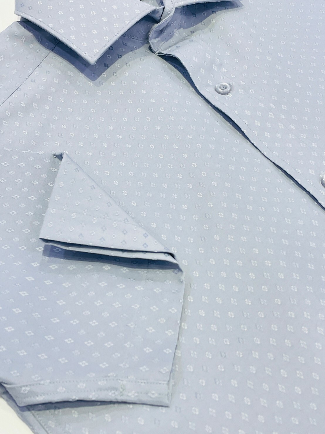 藍色緹花短袖襯衫 04