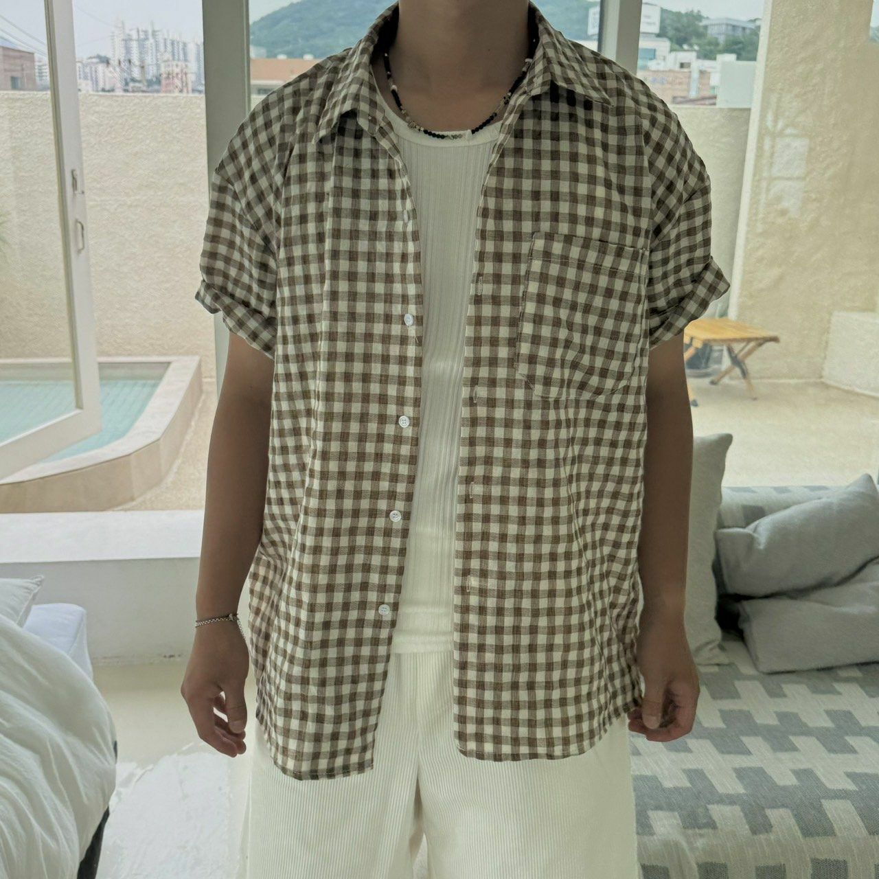 格仔短袖恤衫 BY ATTENTION-228S