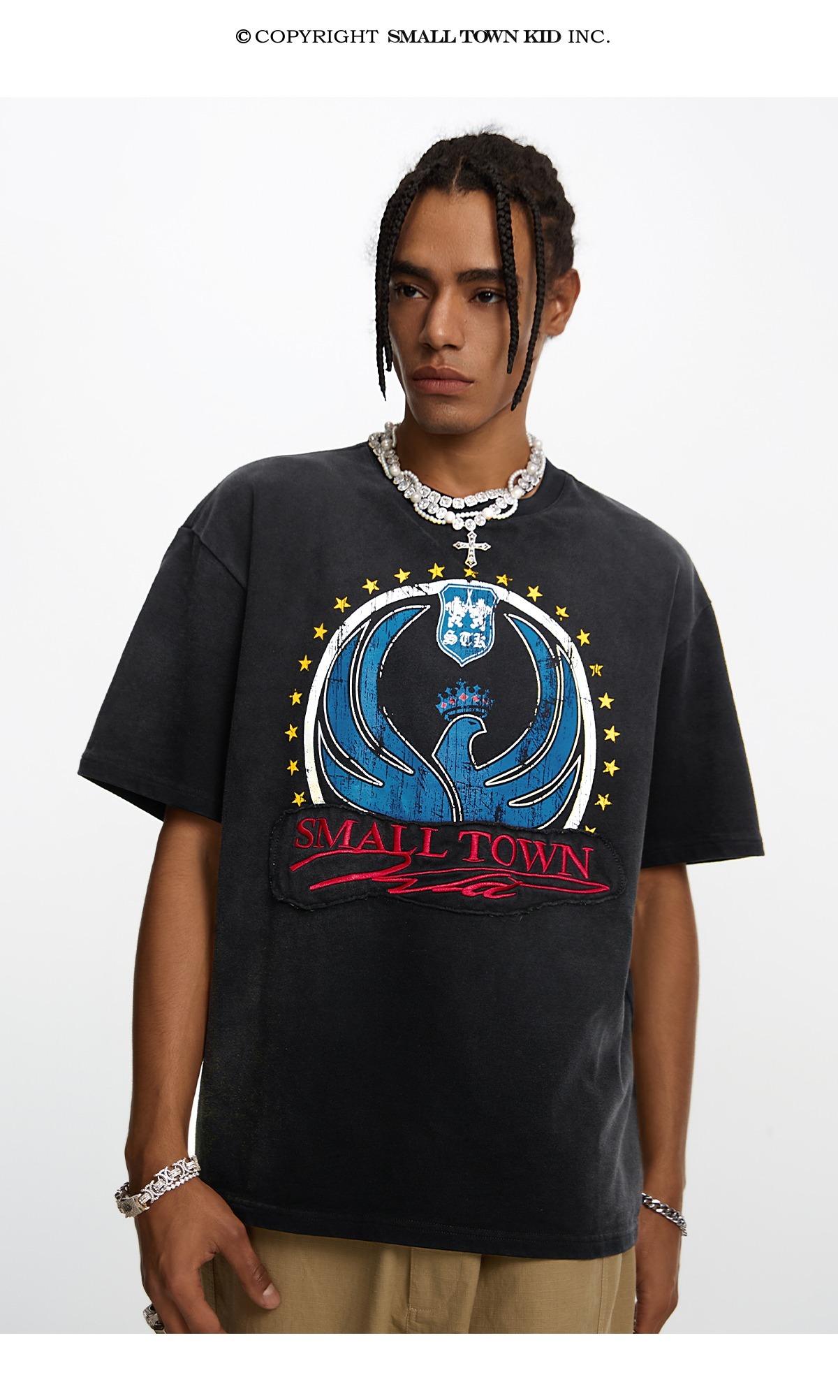 STK SmallTownKid  水洗作舊 老鷹印花 短袖 T恤
