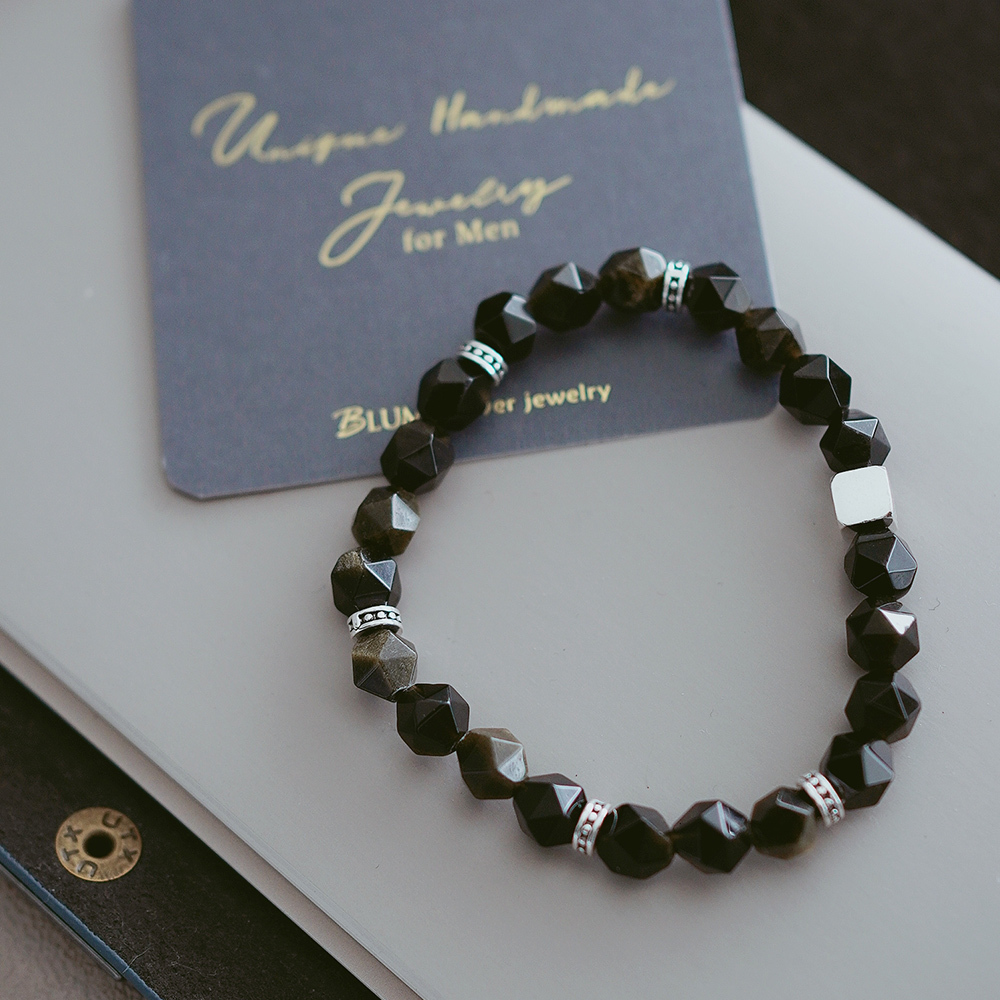 金曜石曠野純銀手鍊/SB075| 男生水晶手鏈 避邪 招財水晶串珠 防小人 個性時尚 男士禮物 男生串珠 男生聖誕禮物