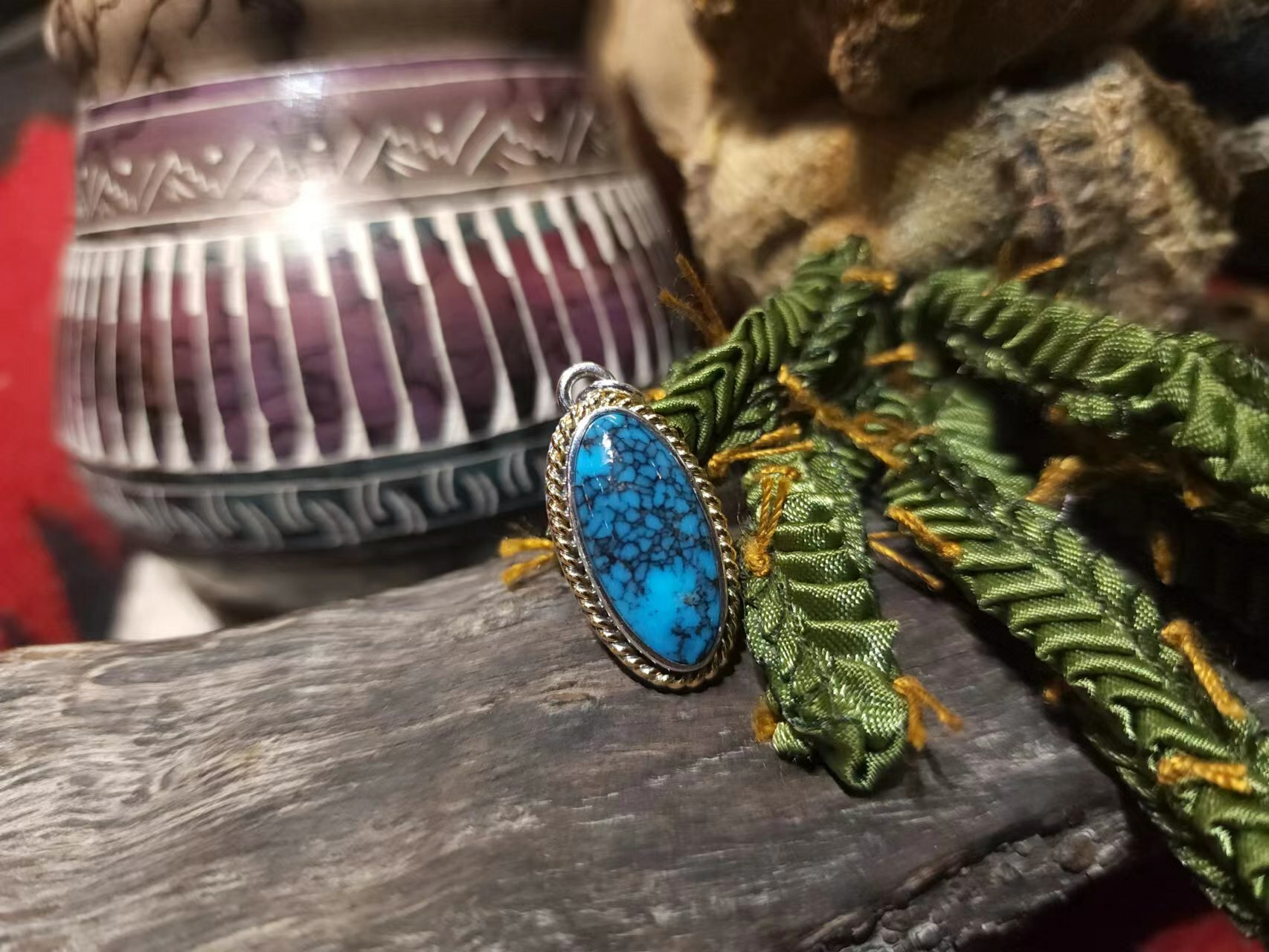 *Black Venom Jewelry- Freedom & Prayer Kingman 18k金繩松石吊墜