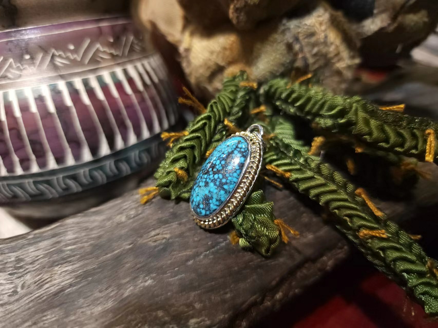 *Black Venom Jewelry- Freedom & Prayer Kingman 18k金繩松石吊墜