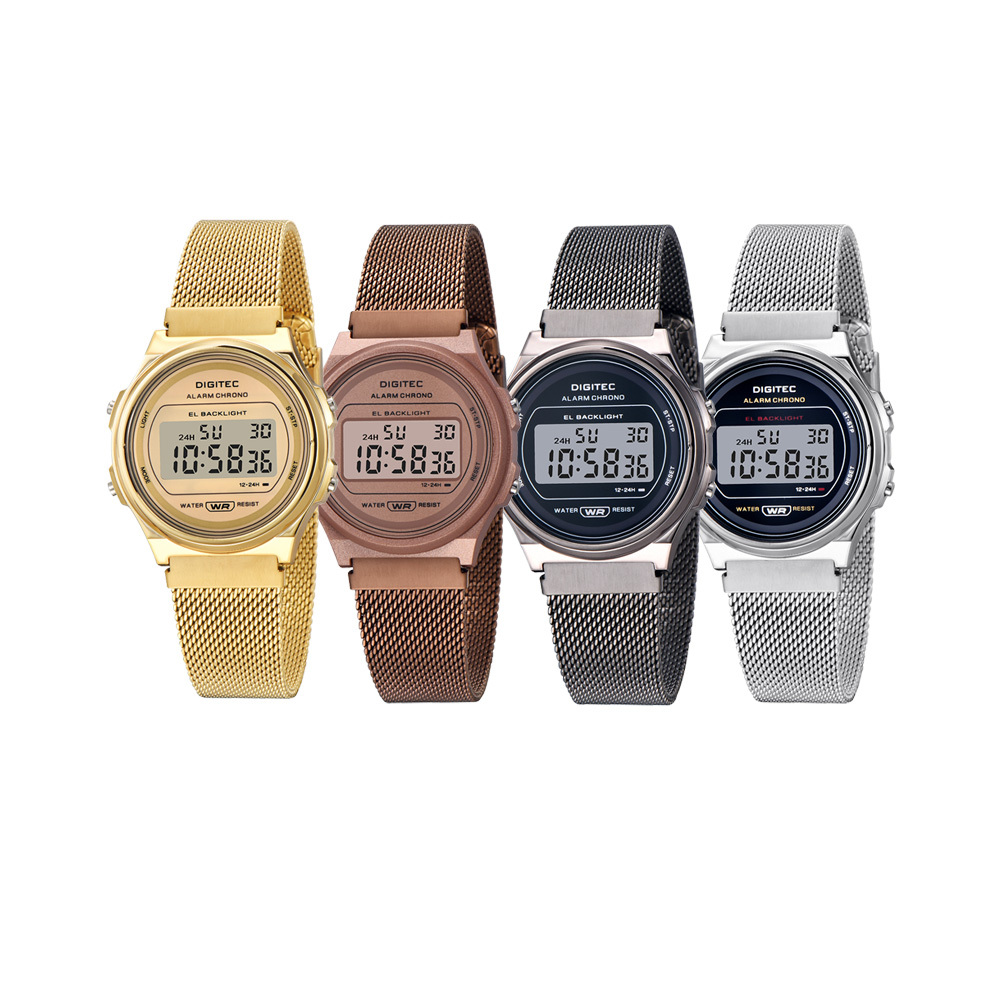 【DIGITEC 數碼科技】MDG-6065R 休閒米蘭錶帶多功能防水電子錶