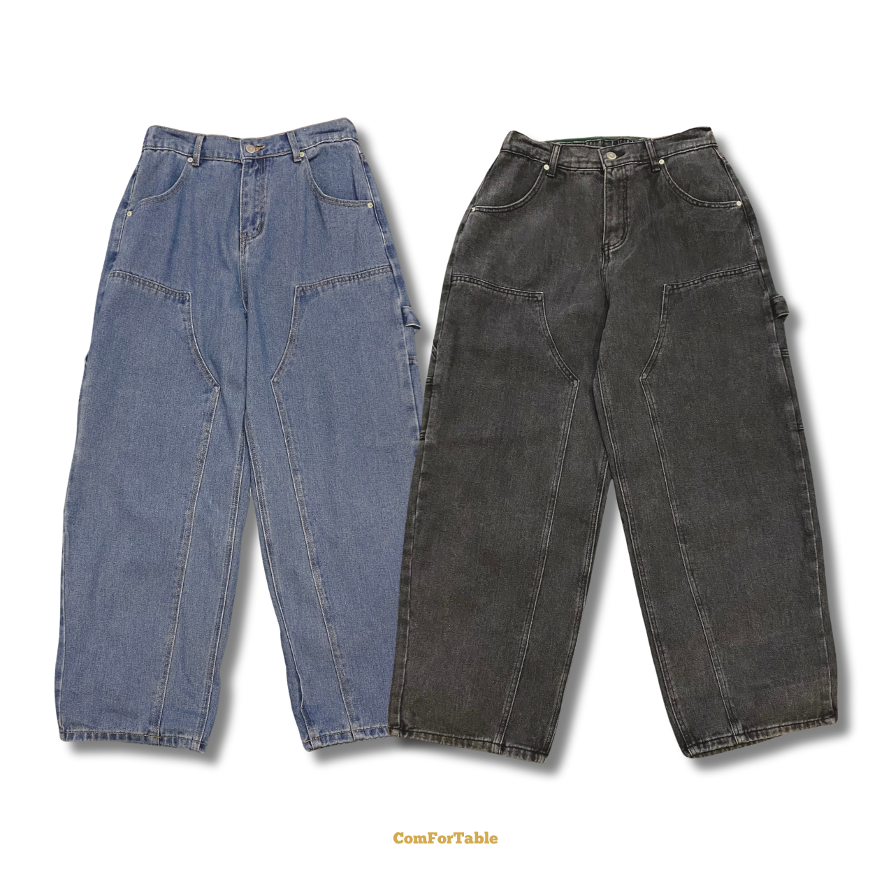 復古飄帶闊腿牛仔褲