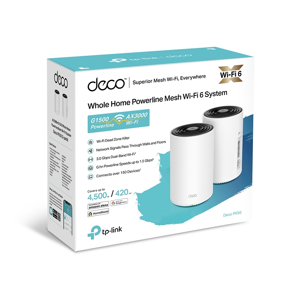 TP-Link Deco PX50 AX3000 WiFi 6 Plus + G1500 G.hn 電力線 Hybrid Mesh Router (2件裝)