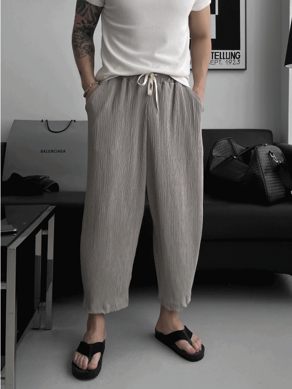 涼爽柔軟百褶皺鬆緊帶氣球8分褲