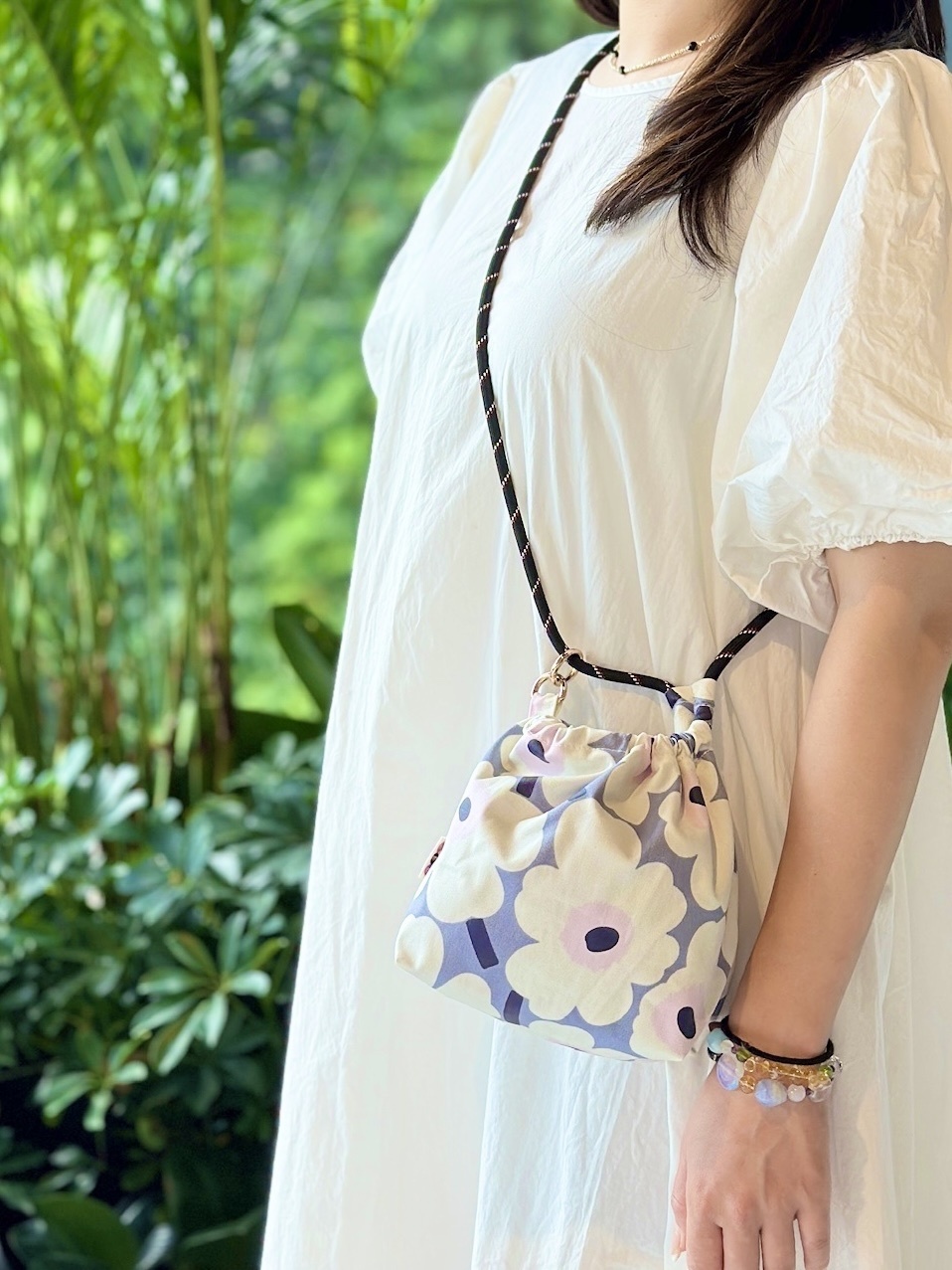 Em's Drawstring shoulder bag | Marimekko water proof fabric｜baby blue unikko