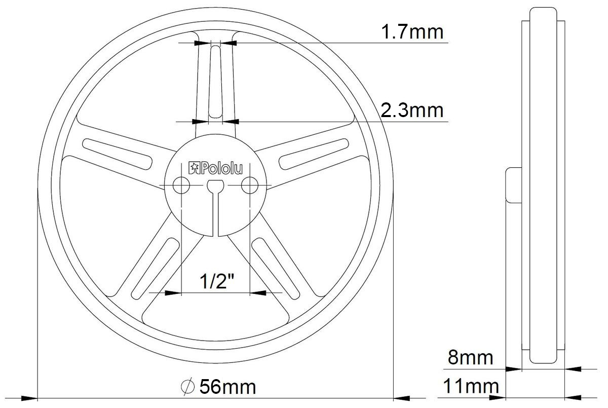 Pololu,車輪,60x8mm,尺寸規格