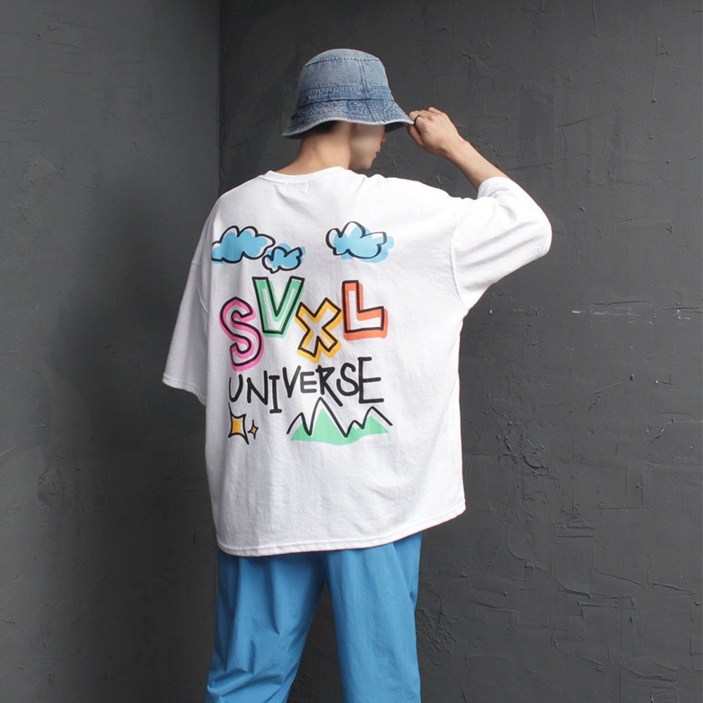 手寫字印花大寬鬆短袖T恤