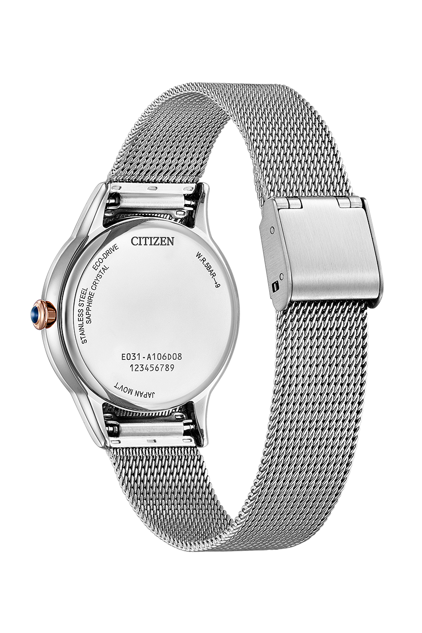 萬年鐘錶 - Citizen 星辰錶  L系列 玫瑰金錶框米蘭錶帶光動能女錶  EM1156-80X  錶徑 32.5MM