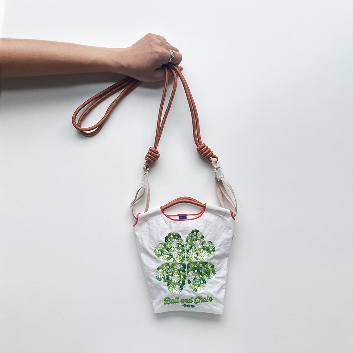 Ball＆Chain 刺繡環保購物袋 S號 - 白 (30122604)