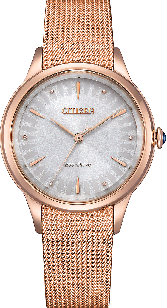 萬年鐘錶 - Citizen 星辰錶  L系列 玫瑰金米蘭錶帶光動能女錶 EM1153-88A 錶徑 32.5MM