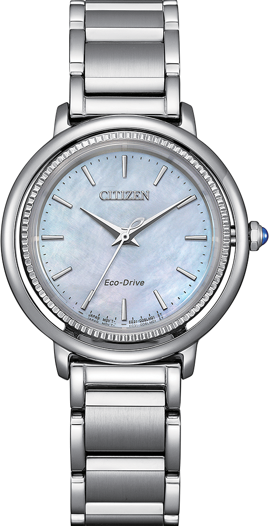 萬年鐘錶 - Citizen 星辰錶  L系列 自信美冰藍貝殼錶面光動能女錶  EM1100-84D 錶徑 31.2MM