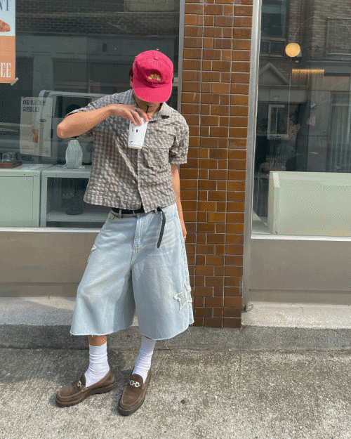 星星補丁寬大牛仔短褲