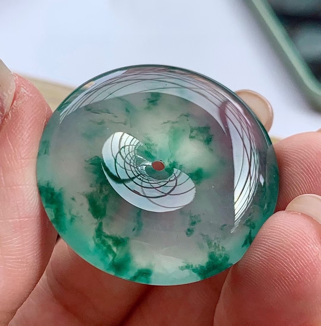 76573 翡翠高冰藍花平安扣