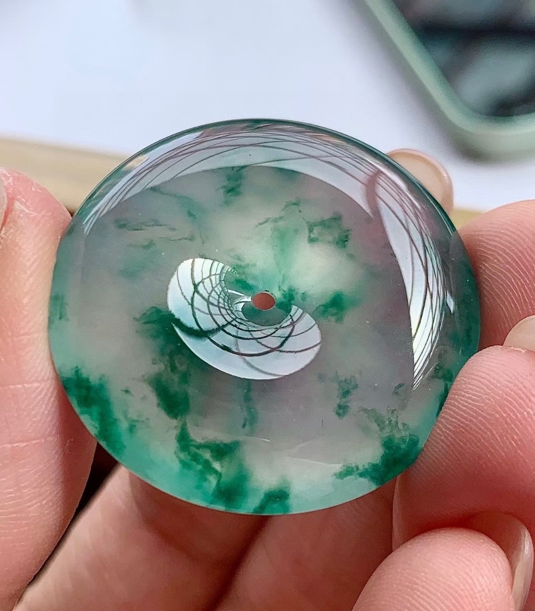 翡翠高冰藍花平安扣,天然翡翠A玉, 緬甸玉, Jade, Jadeite