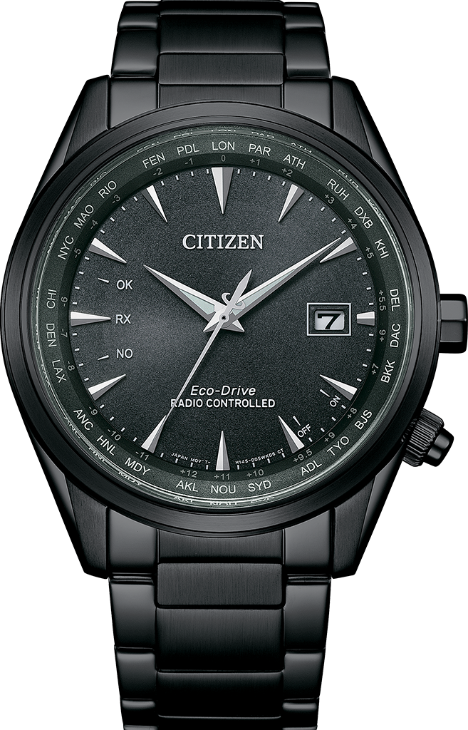 萬年鐘錶 - Citizen 星辰錶  全黑款不鏽鋼電波對時男錶  CB0275-83E 錶徑43MM