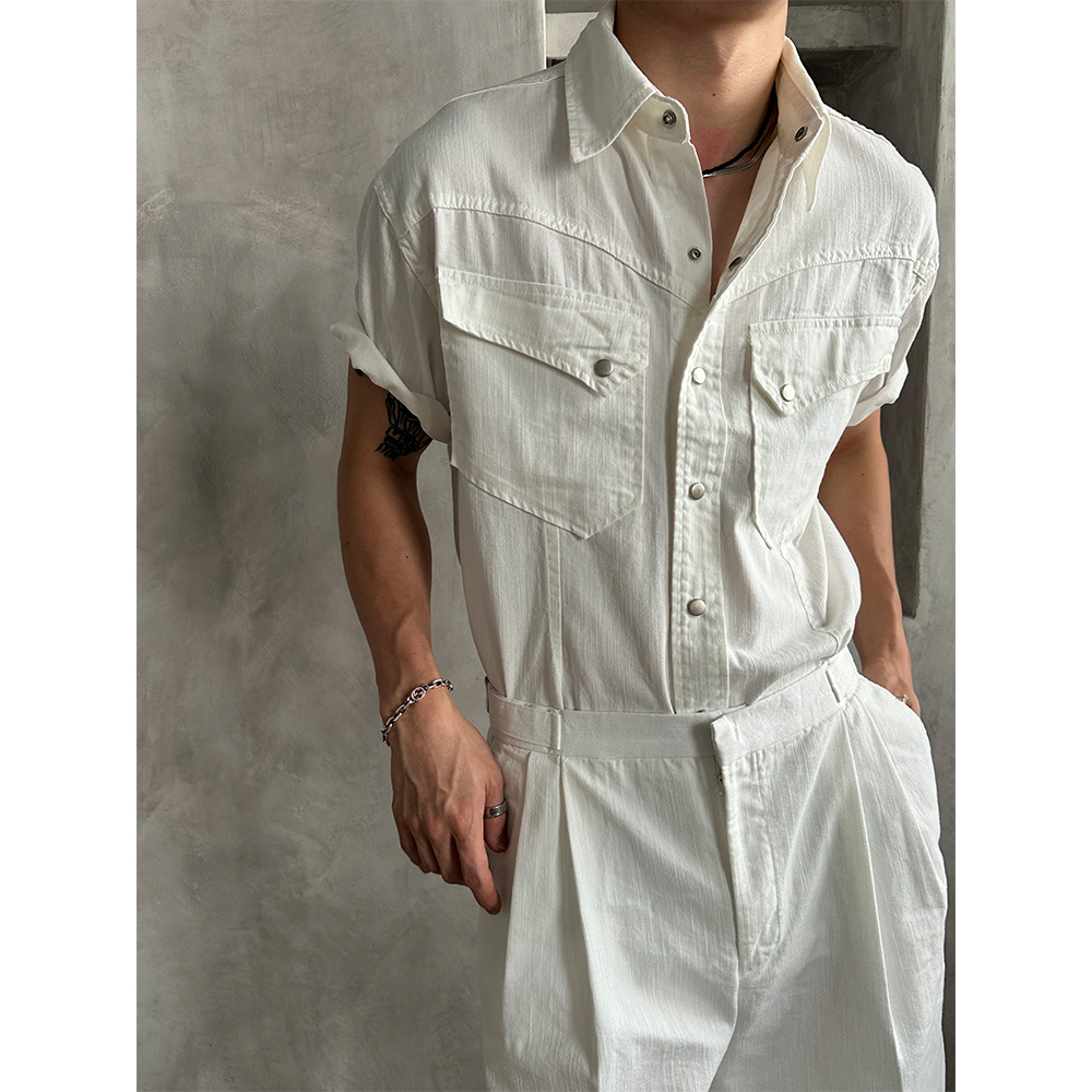 老式肌肉西部牛仔短袖襯衫