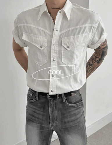 老式肌肉西部牛仔短袖襯衫