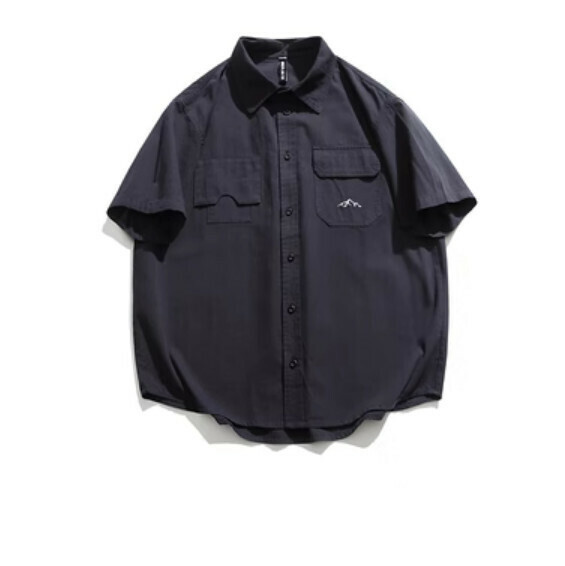 熱推復古簡約純色短袖襯衫（藏青色）【M-2XL碼】【下單後聯絡客服確認發貨尺碼】