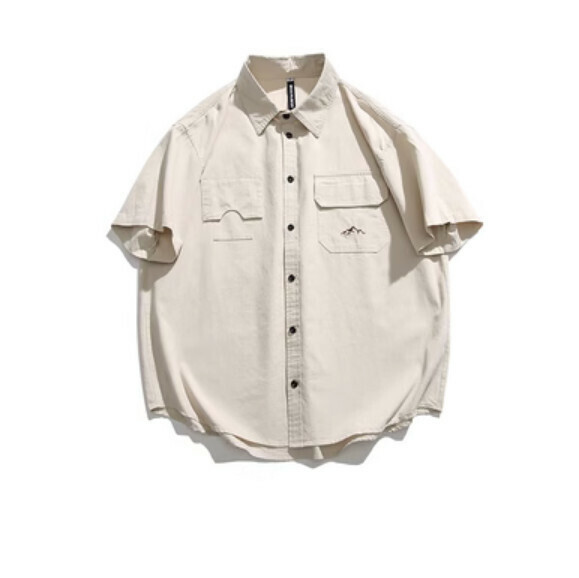 熱推復古簡約純色短袖襯衫（杏色）【M-2XL碼】【下單後聯絡客服確認發貨尺碼】