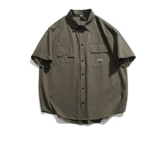 熱推復古簡約純色短袖襯衫（綠色）【M-2XL碼】【下單後聯絡客服確認發貨尺碼】