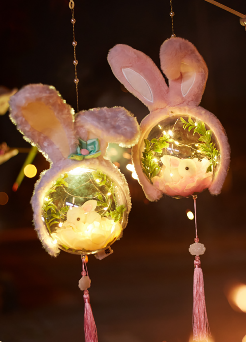 中秋節DIY古風玉兔泡泡發光燈籠材料包 升級送電池 M6461