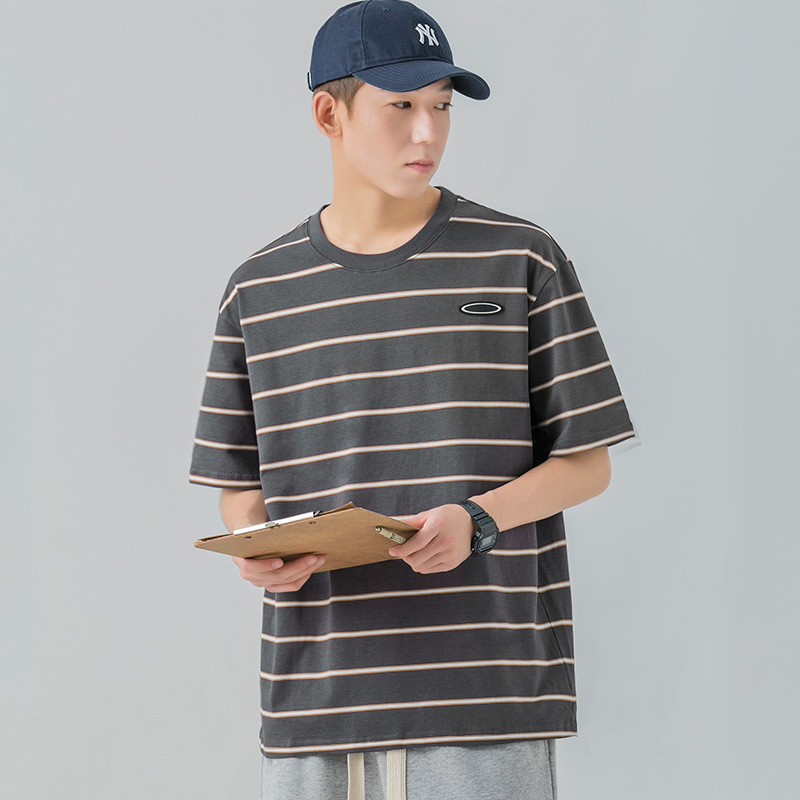 Loose casual short sleeve T-shirt (M-3XL T6291 gray stripes) (contact customer service to confirm shipping size after placing an order)