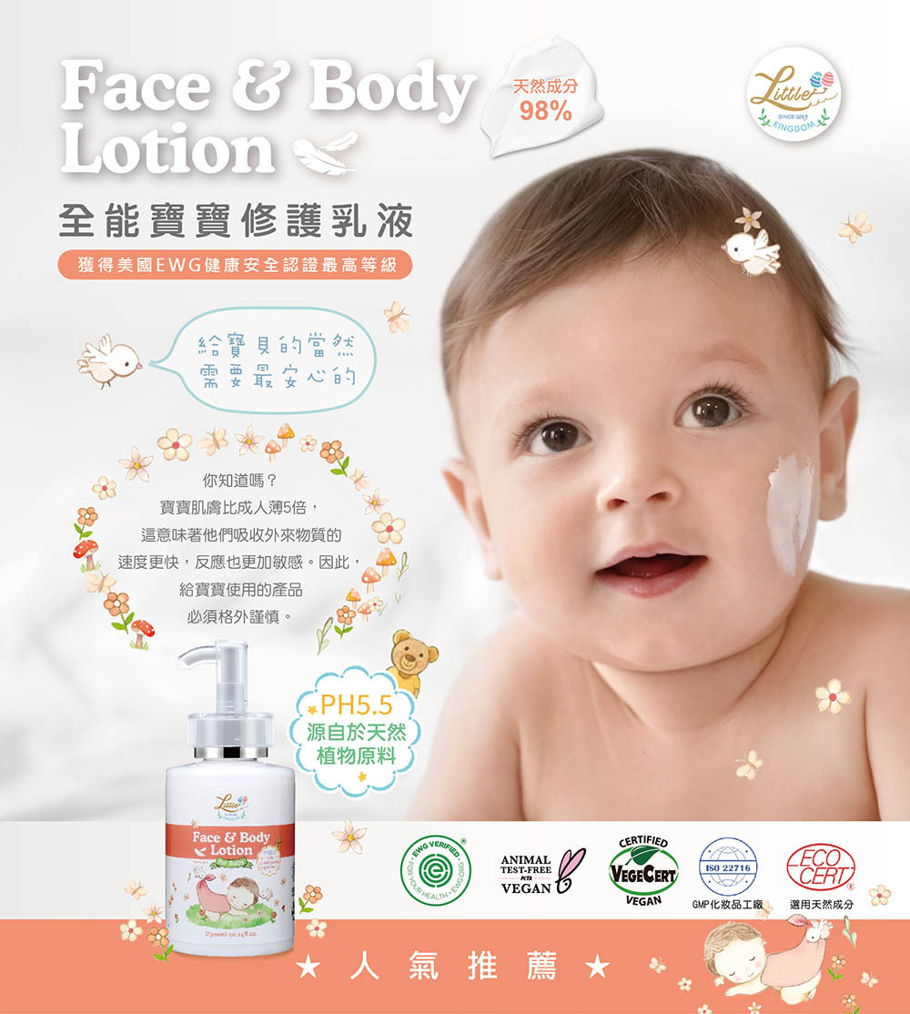 全能寶寶修護乳液-產品特點:給寶寶的當然需要最安心的,專為新生兒研發,天然比例達98%