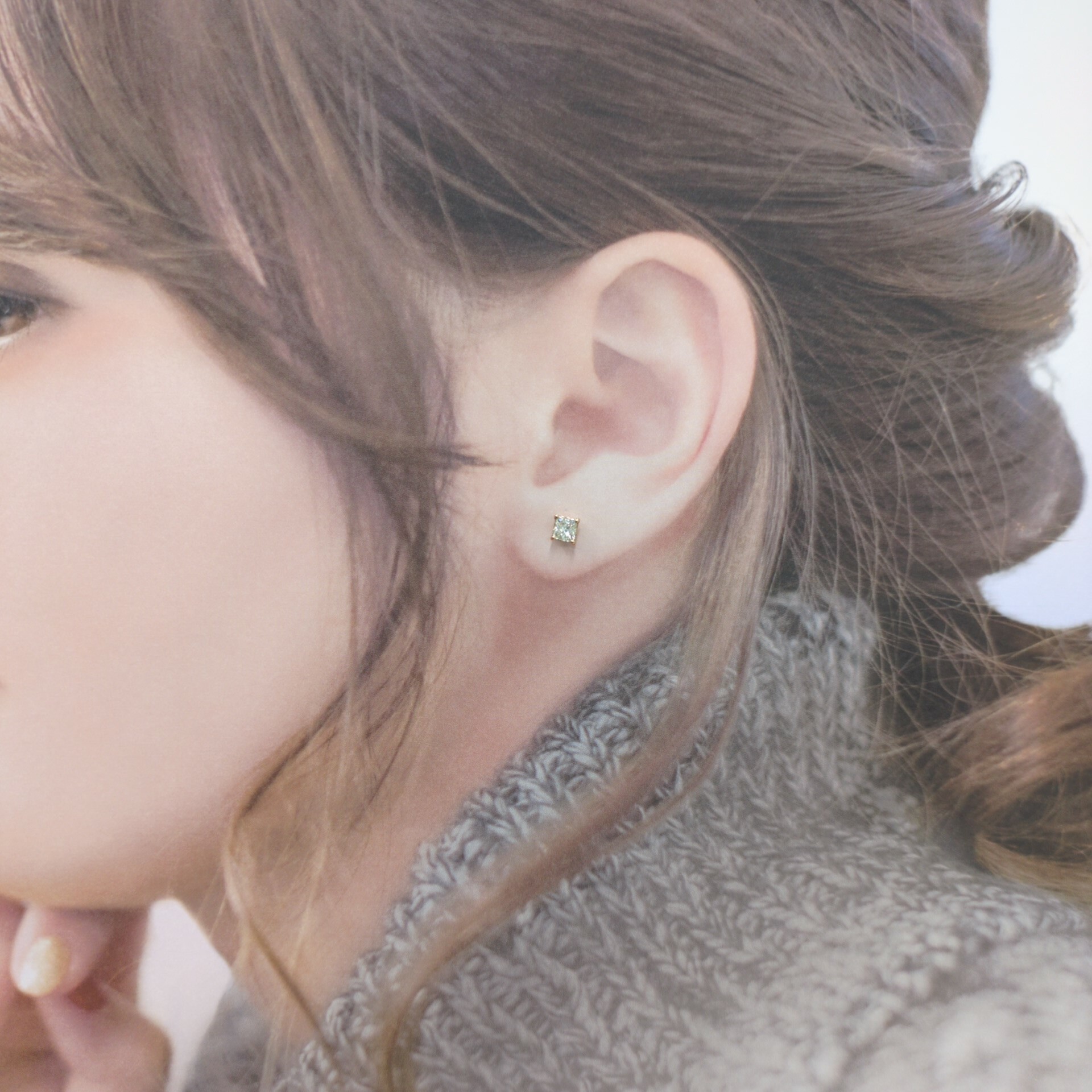 全新18K玫瑰金【主石75份方形鑽石】耳環