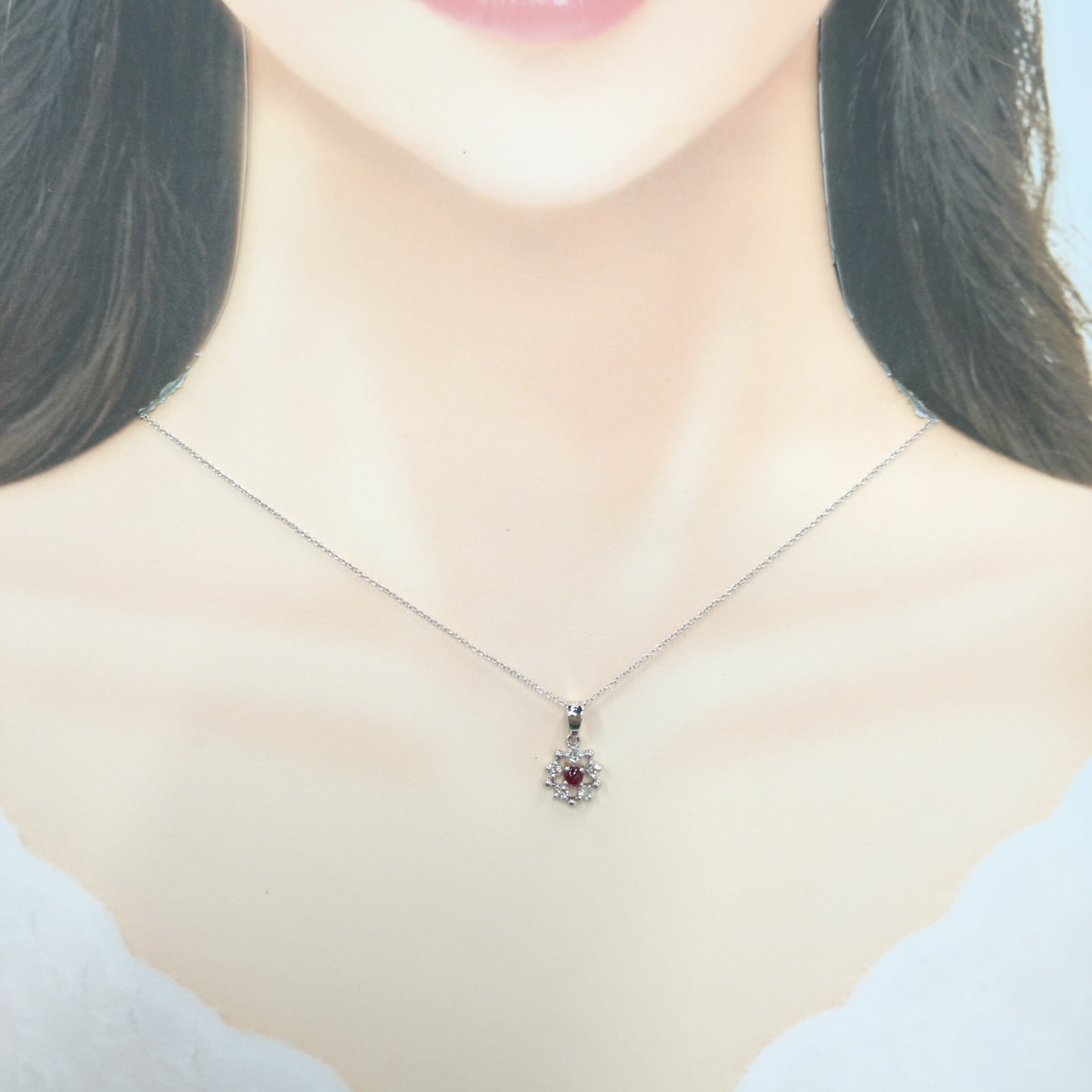 18K White Gold 0.18ct Ruby and Diamond Pendant