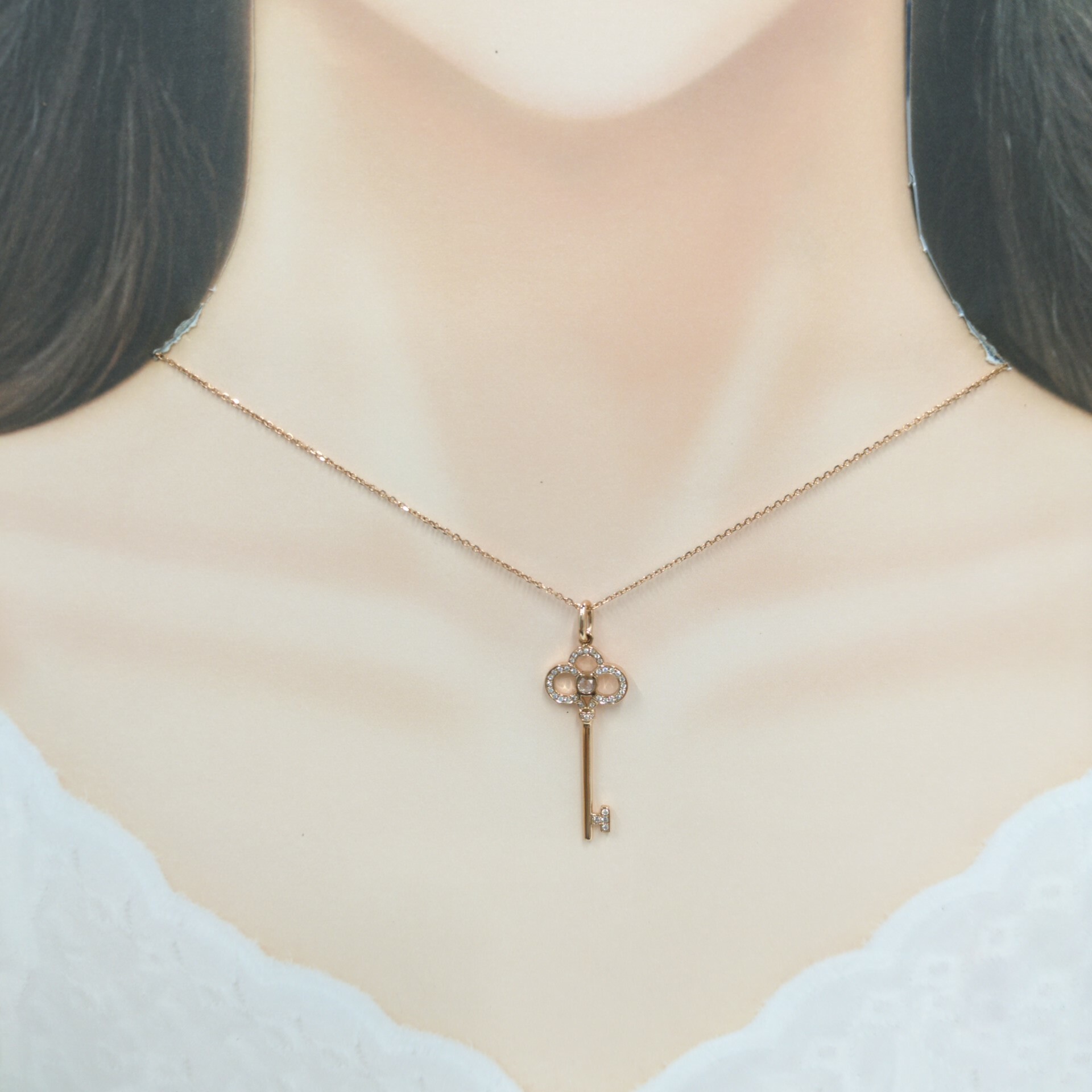 全新18K玫瑰金17份鑽石吊墜