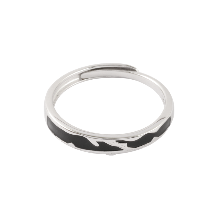 純銀對戒，情侶戒指 枝葉玫瑰對戒；墨黑琺瑯工藝（3797男款）