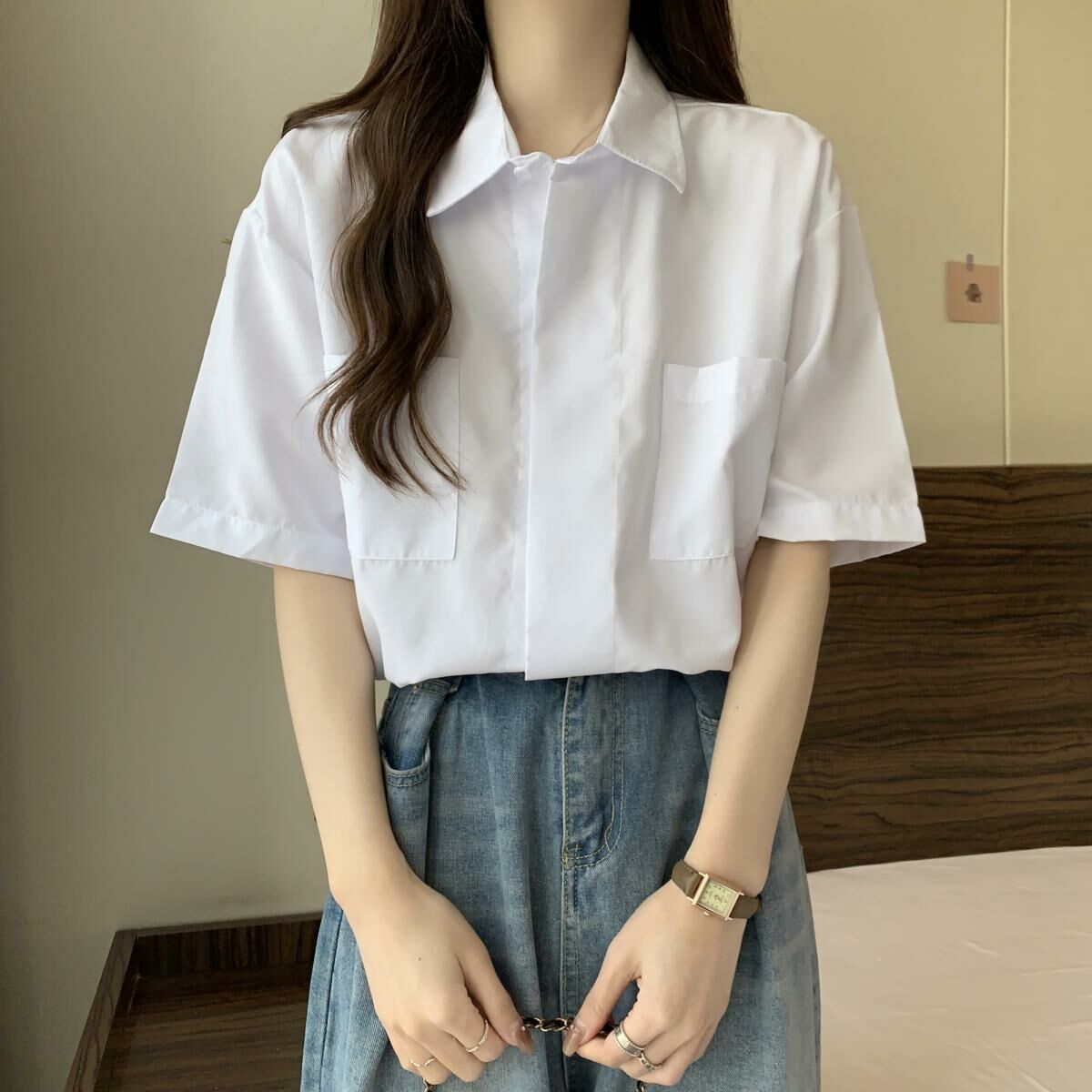 Women's Short Sleeve Shirt (Color: White) (Size: S-2XL) (Contact customer service to confirm the shipping size after placing the order)