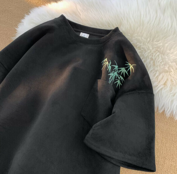 熱推刺繡短袖T恤（黑色M-2XL）（下單后聯繫客服確認發貨尺碼）