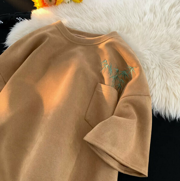熱推刺繡短袖T恤（焦糖色M-2XL）（下單后聯繫客服確認發貨尺碼）