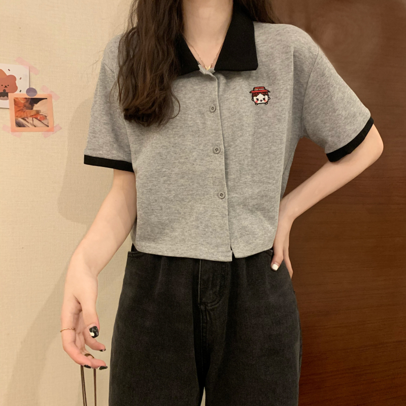Women's Short Sleeve Shirt (Color: Gray Diagonal Button) (Size: M-XL) (Contact customer service to confirm the shipping size after placing an order)