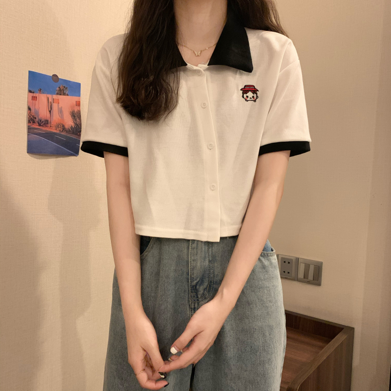 Women's Short Sleeve Shirt (Color: White Diagonal Button) (Size: M-XL) (Contact customer service to confirm the shipping size after placing an order)