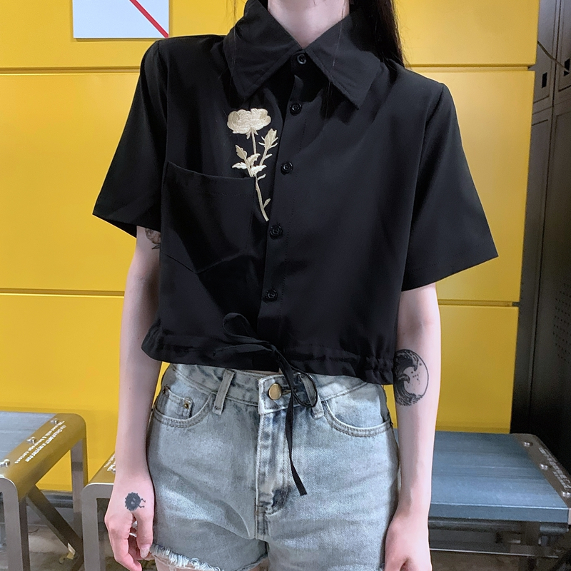 Women's Short Sleeve Shirt (Color: Black) (Size: S-XL) (Contact customer service to confirm the shipping size after placing an order)