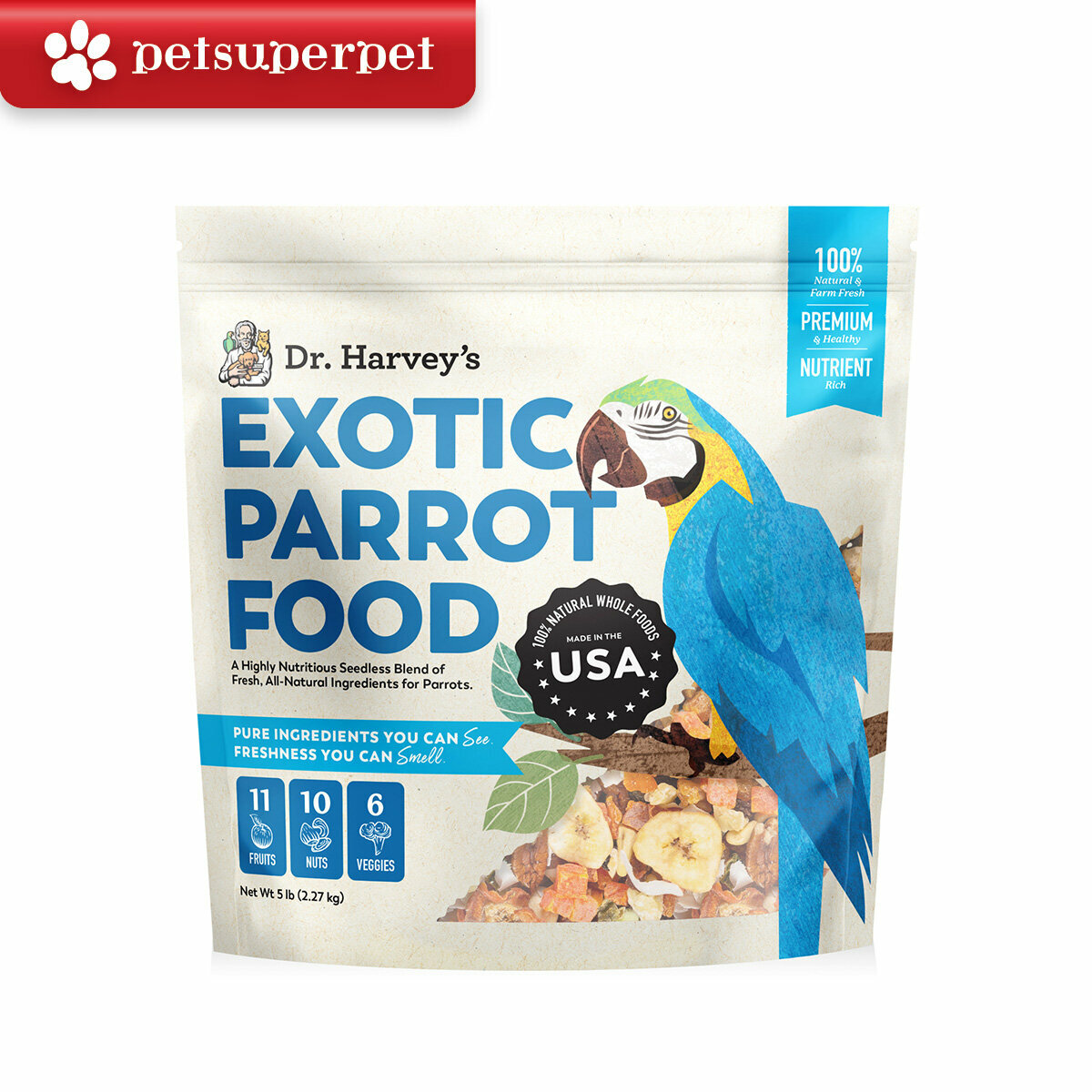 全天然大型鸚鵡鳥糧 - 無種子 5lb/磅裝 (2.27kg)＊【食用期限：01/22/2025】＊