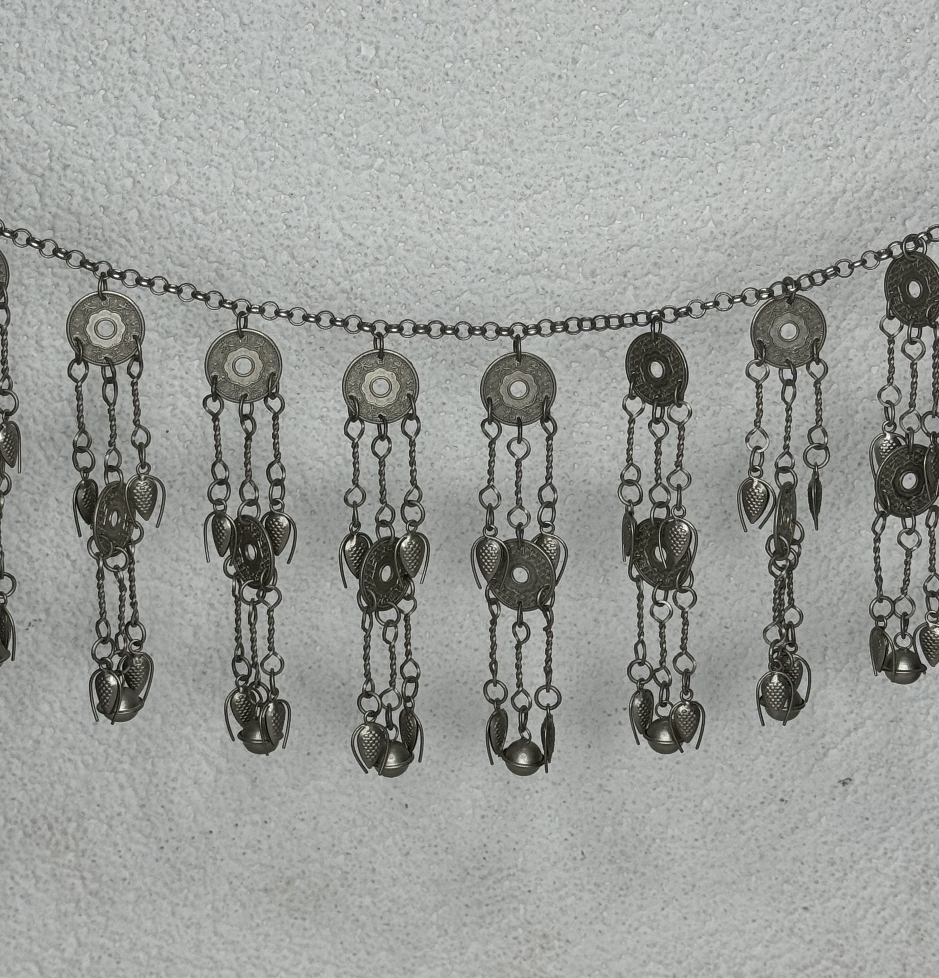 J13-燻全焊接五錢中空古幣瓜子雙層鈴鐺鏈條126cm