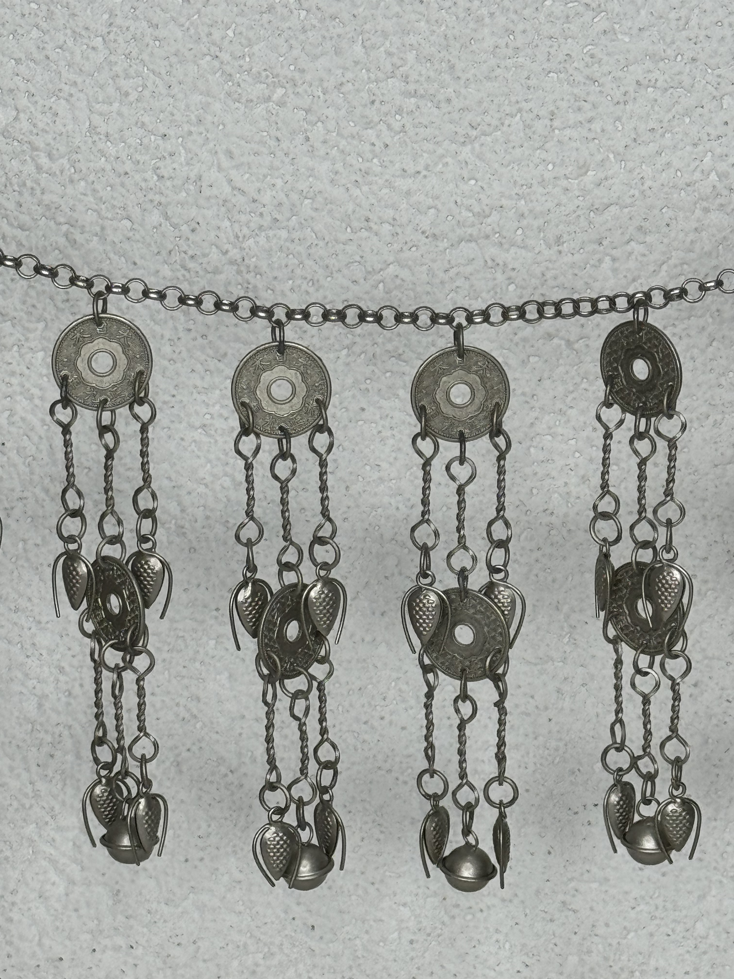 J13-燻全焊接五錢中空古幣瓜子雙層鈴鐺鏈條126cm