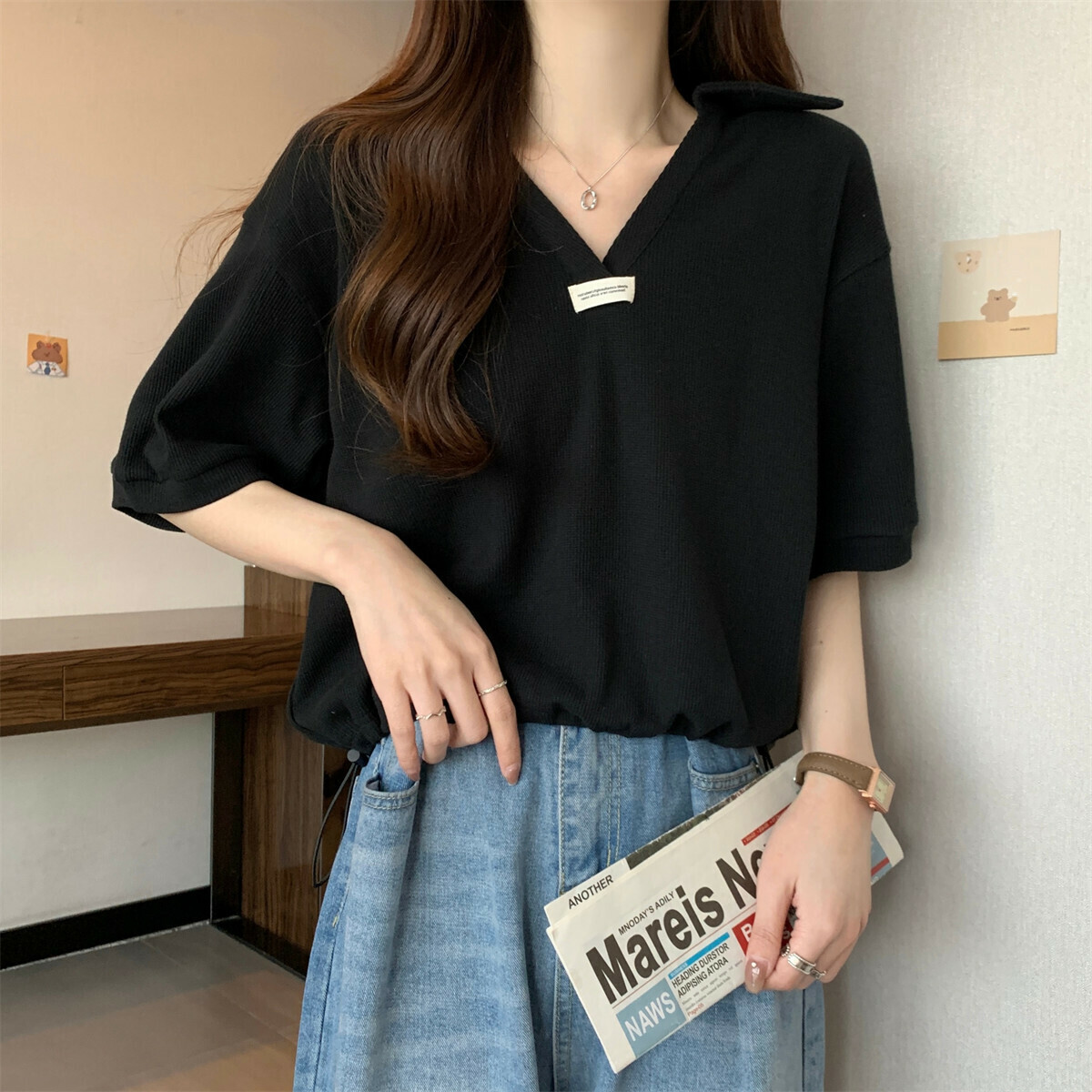 Women's Short Sleeve T-Shirt (Color: Black) (Size: S-XL) (Contact customer service to confirm the shipping size after placing the order)