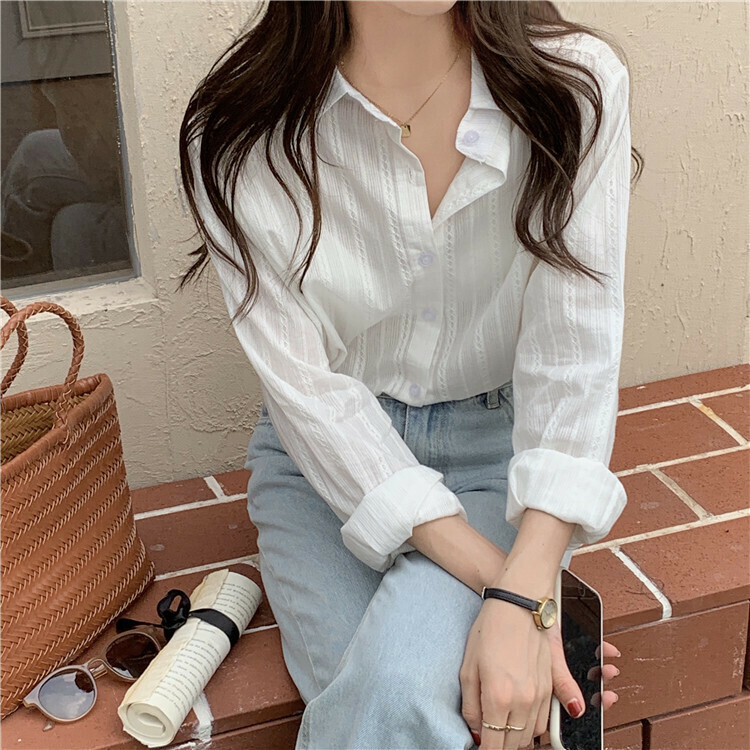 Women's Long Sleeve Shirt (Color: White) (Size: S-XL) (Contact customer service to confirm the shipping size after placing the order)