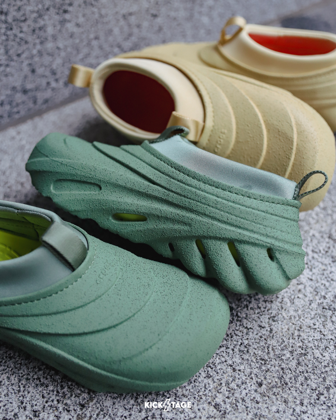 **特價售出無退換**男女鞋 CROCS ECHO STORM SPRAY TEXTURE 日本限定 綠色 暴風 波波鞋 內襯襪套 層疊 機能風格 水鞋【210047-308】